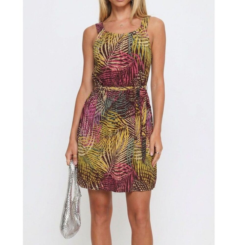 Axcess Urban Exotic Tropical Palm Print Sleeveless Knee Length Dress Size L NWT